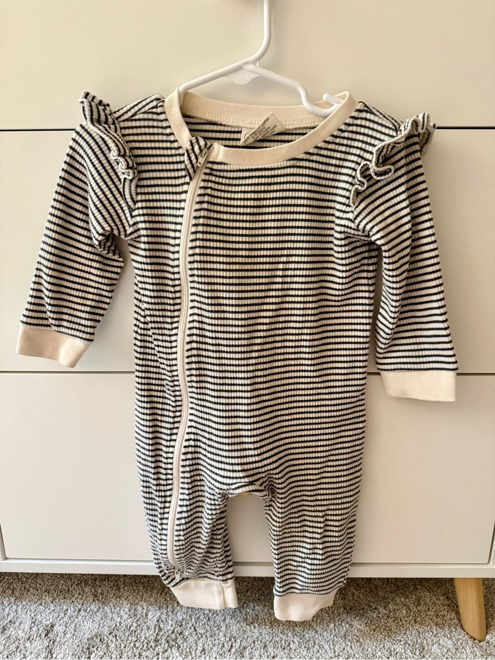 Soft Striped Black & Cream Baby One-Piece Footie